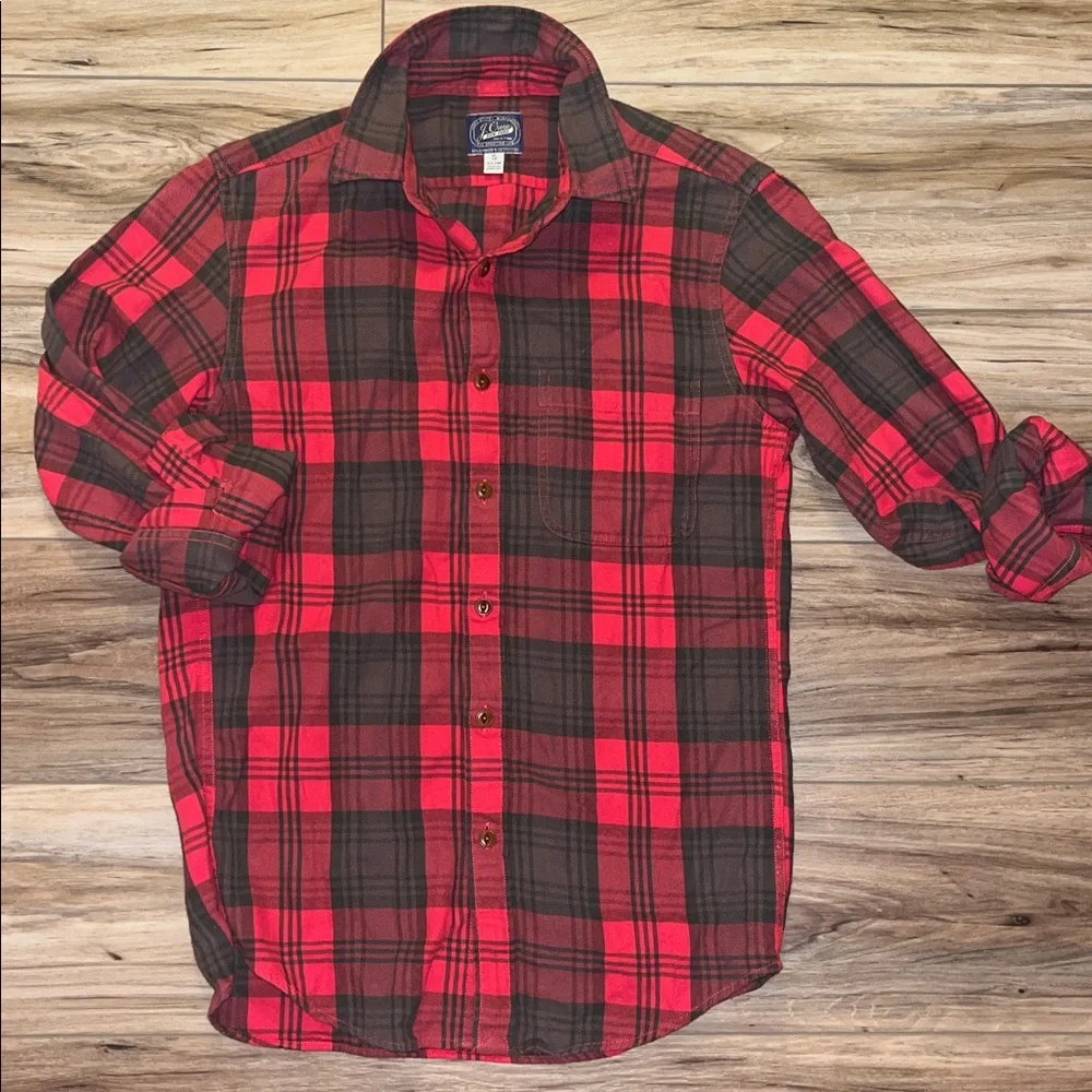 J.Crew Slim Fit Plaid Flannel Shirt Men’s Small Red Black 100% Cotton